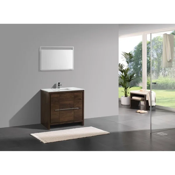KubeBath - Dolce 36x22 Rose Wood Modern Bathroom Vanity with White Quartz Counter-Top