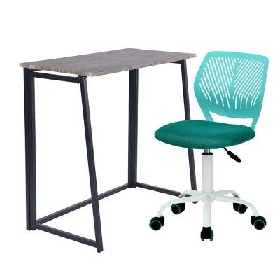 Polkton Desk and Chair Set Inbox Zero Color: Walnut/Black/Turquoise