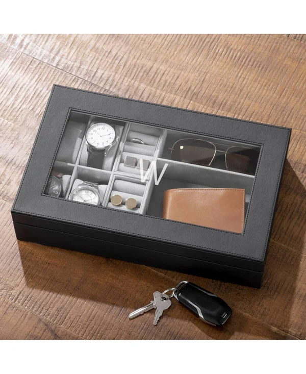 Cathy&s Concepts Personalized Vegan Leather Valet Box - Black