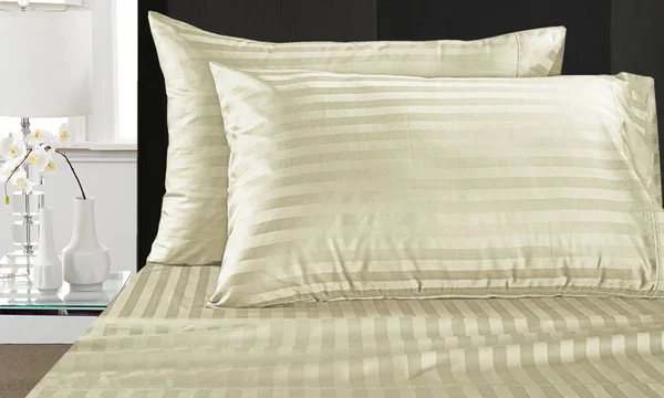 Addy Home 1000 TC Egyptian Cotton Damask Stripe Sheet Set Ivory Split King
