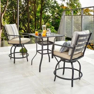 Alcott Hill Zaina 3 Piece Bistro Set with Cushions, Black