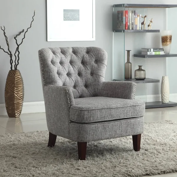 Bentley Button Tufted Accent Chair with Nailhead TRIM - Gray-White