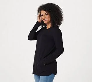 Susan Graver Weekend Regular Cozy Jersey Knit Tunic w/ Pocket - Size Medium, Black