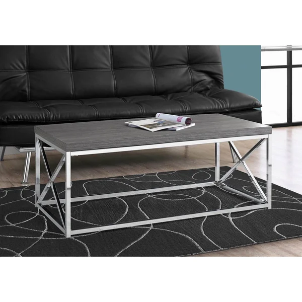 Offex Modern Rectangular Coffee Table with Chrome Metal - Grey, 44" x 22" x 17"