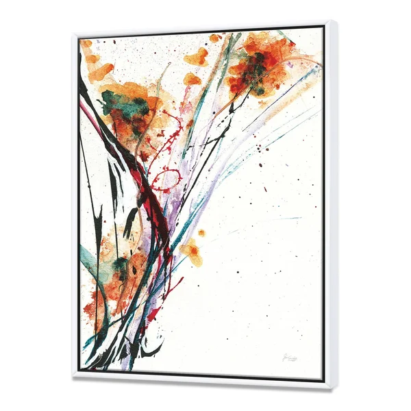 Designart 'Abstract Orange Flowers ' Traditional Framed Canvas - Multi-Color - 30 in. Wide x 40 in. High - White