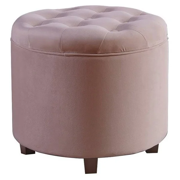 Oh Donovan Tufted Velvet Round Storage Ottoman - Navy