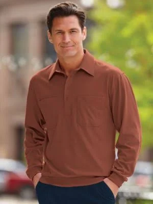 John Blair Men's Long-Sleeve Banded-Bottom Polo, Gingerbread 2XL Regular