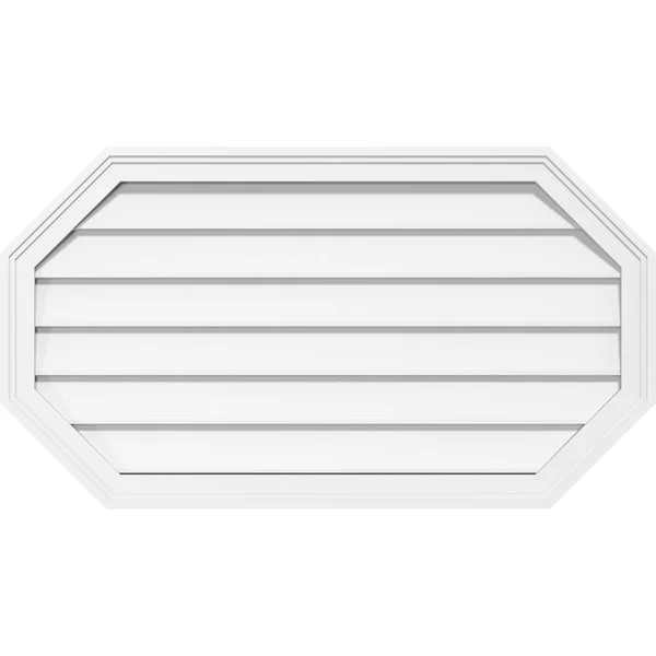 Ekena Millwork GVPOH18X1402SN 18x22W x 14x22H Horizontal Elongated Octagon Surface Mount PVC Gable Vent: Non-Functional, 2x22W x