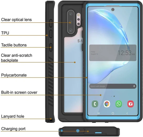 Galaxy Note 10+ Plus Case, Punkcase [Extreme Series] Armor Cover w/ Built in Screen Protector [Light Blue] - Light Blue