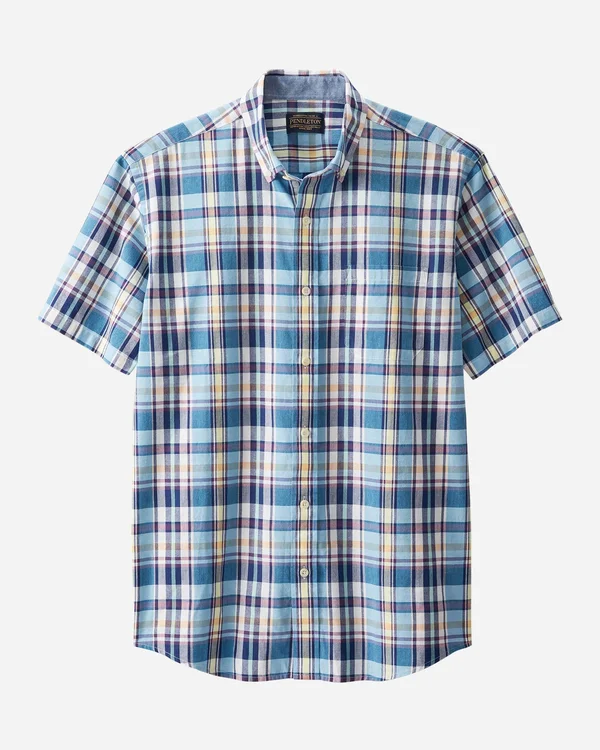 Pendleton Men's Madras SS Shirt - Large - Blue Multi Plaid