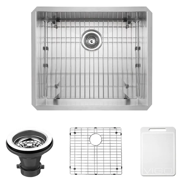 Vigo VG2320CK1 23x22 Undermount Stainless Steel Kitchen Sink, Grid and STRAINER