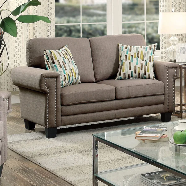 Furniture of America Evassen Contemporary Linen-Like Loveseat - Grey