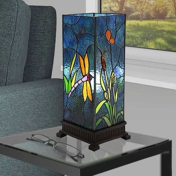 River of Goods 17.5x22H Dragonfly Stained Glass T Able Lamp