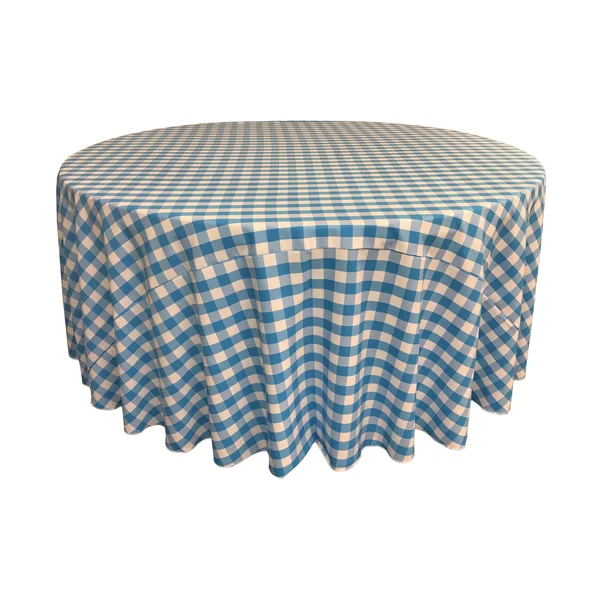 La Linen Polyester Gingham Checkered 120x22 Round Tablecloth - White and Orange