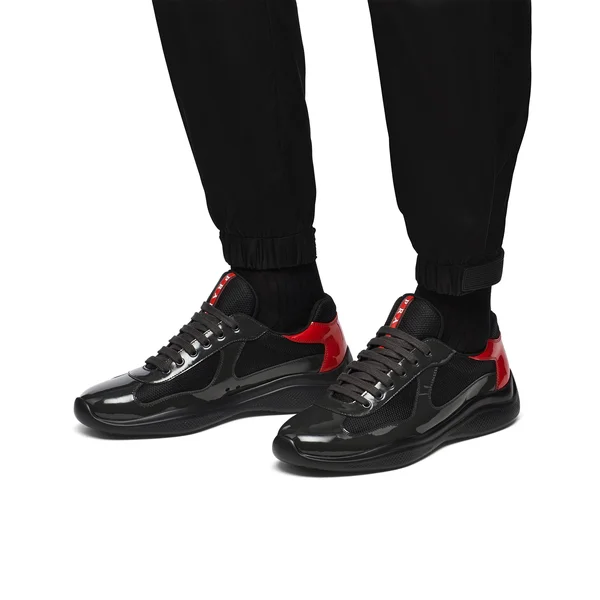 Prada America&s Cup Sneakers, Men, Anthracite Gray/Red, Size 7.5