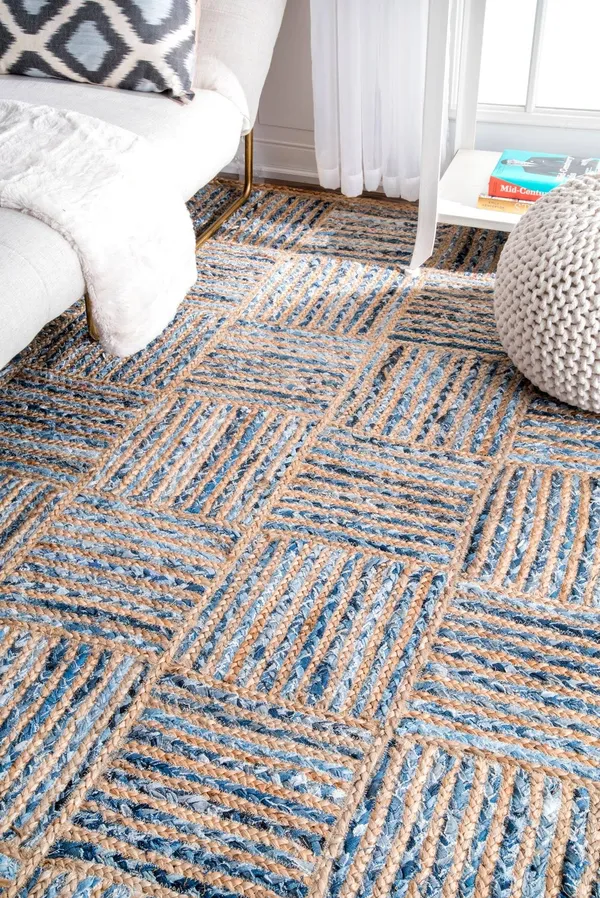 nuLOOM Elva Hand Braided Jute Blue 2& 6x22 x 8& Area Rug