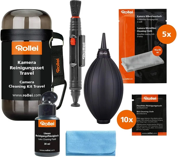 Rollei Camera Cleaning Kit Travel - Incl. Air Blower - LensPen, Microfibre Cloth - for Wet and Dry Cleaning