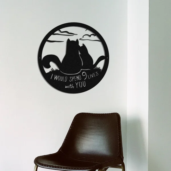 Cat 9 Lives - Metal Wall Art - 15x22 x 15x22, Hammer Silver