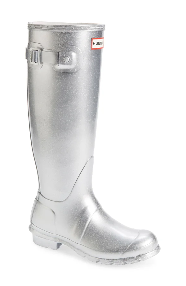 Women's Original Tall Cosmic Glitter Rain Boots Silver, US 7