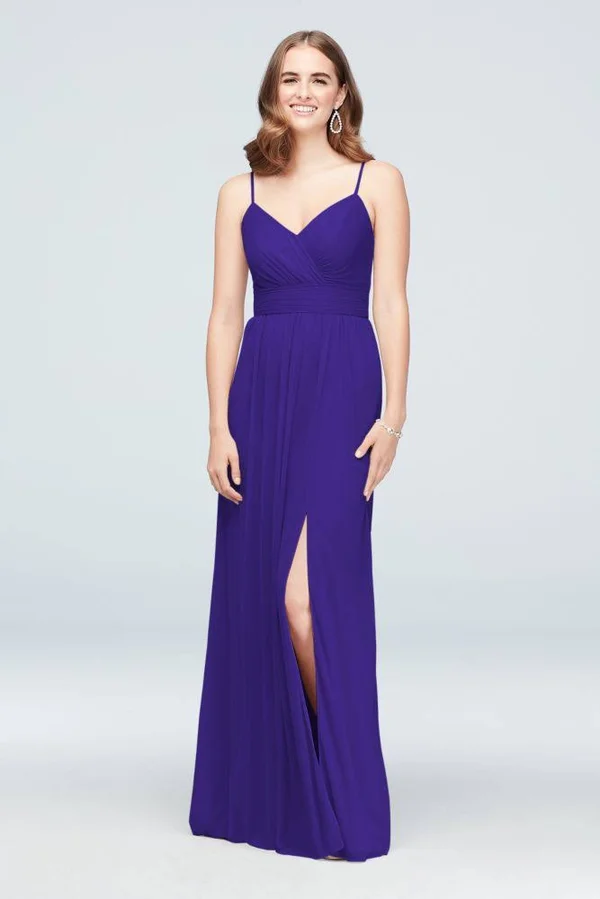 Spaghetti Strap Ruched Waist Mesh Bridesmaid Dress - Iris (Purple) - 4