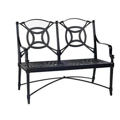 Isla Auminum Garden Bench Woodard Cushion Color: Casino Dune - Frame Color: Textured Black, Seat Height: 19.75x22