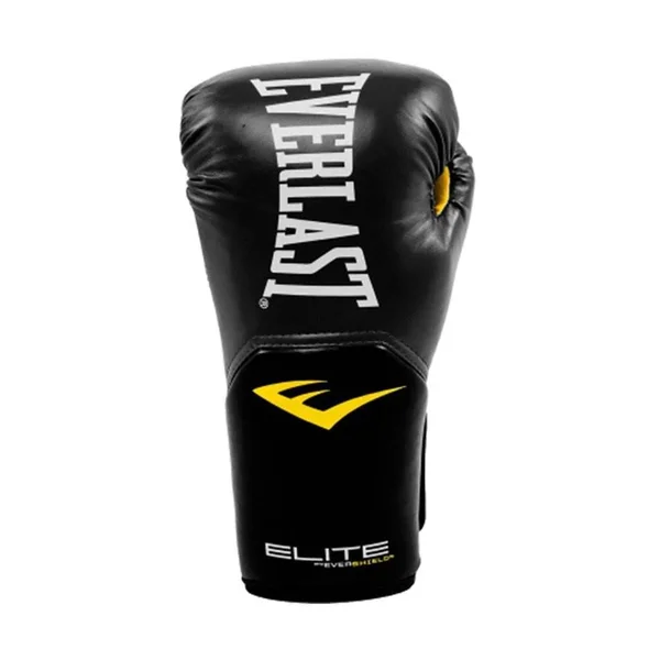 Everlast Elite Pro Style Black Boxing Gloves & 120 inch Cotton Hand Wrap, White