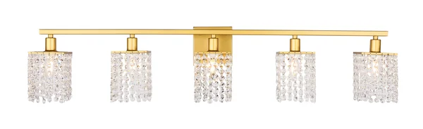 Elegant LD7014BR Phineas 5 Light Brass and Clear Crystals Wall Sconce
