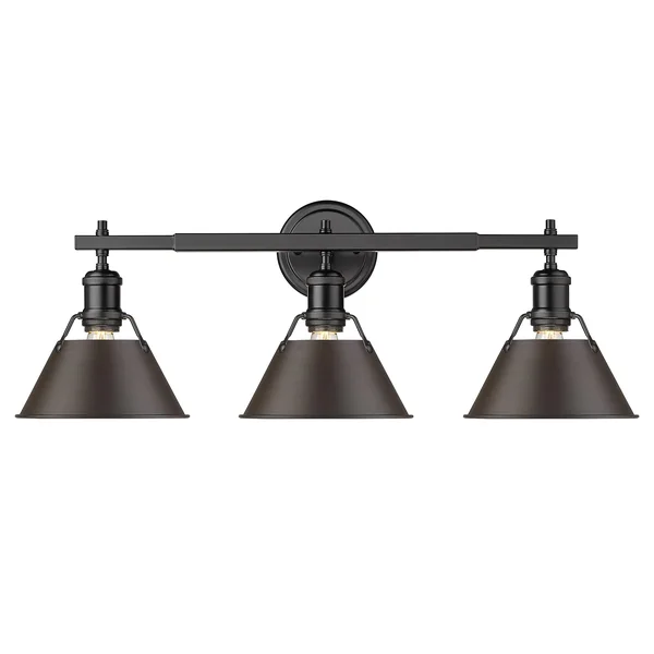 Golden Lighting 3306-BA3 BLK-RBZ Orwell 3 Light Bath Vanity in Matte Black