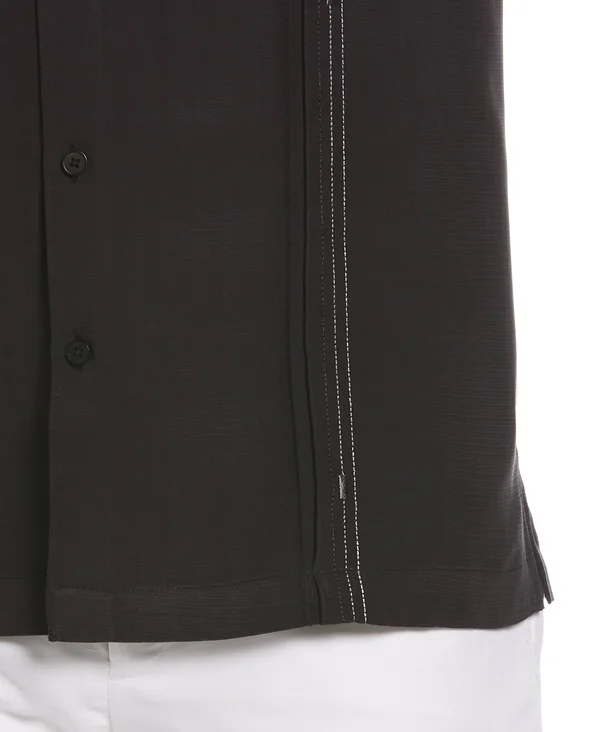 Cubavera Mens Double Tucks Short Sleeve Shirt - Black - Medium