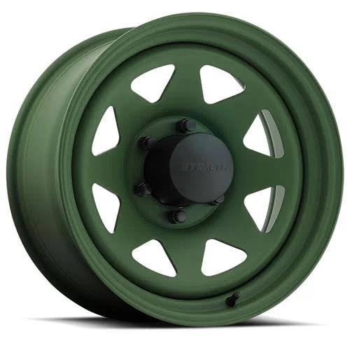 U.S. Wheel : Wheel - 704 Series Stealth 8-Spoke Camo Green, 15 inch x 7 in., Steel, Green, Wheels