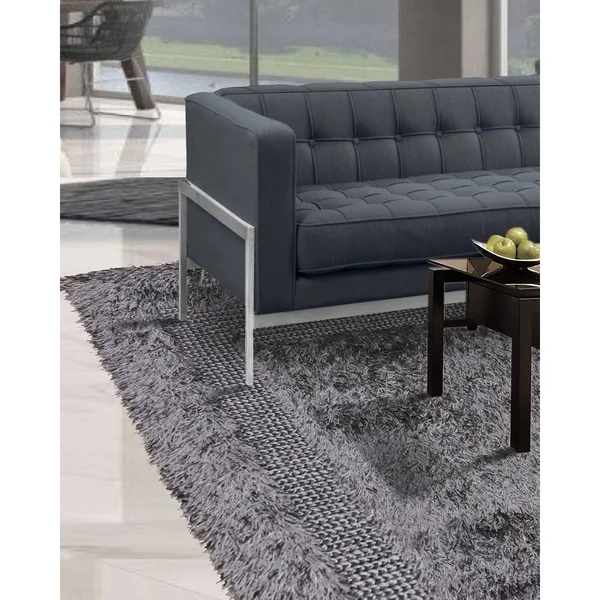 Hand Made Shag Silver Grey - Shag Polyster Modern & Contemporary Oriental Area Rug (5x7) - 5& x 7&6x22