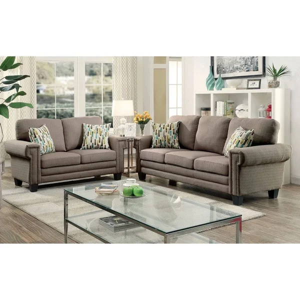 Furniture of America Evassen Contemporary Linen-Like Loveseat - Grey