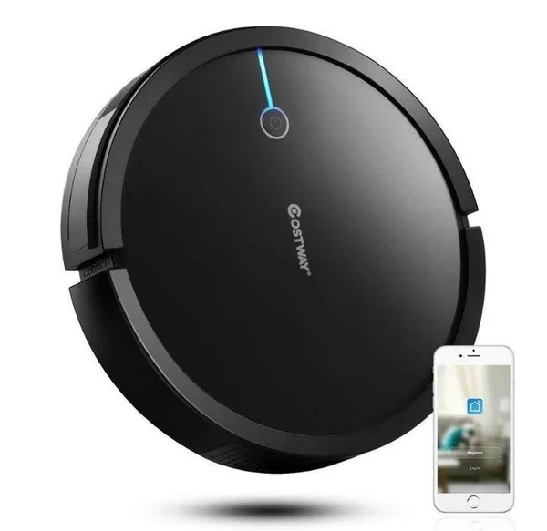 Costway Robot Vacuum Cleaner Self-Charge App Voice Control HEPA Filter Water Tank White