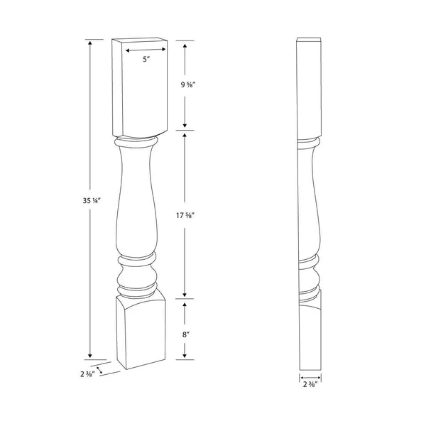 35-1/4 in. x 5 in. Unfinished North American Solid Hard Maple Plain Half Round Kitchen Island Leg