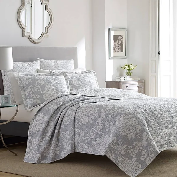Laura Ashley Venetia King Quilt Set in Grey