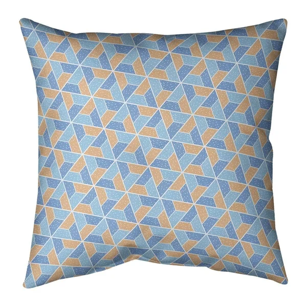 Blue Feature Two Color Trapezoids Throw Pillow - 14 x 14 - Blue & Pink - Faux Suede