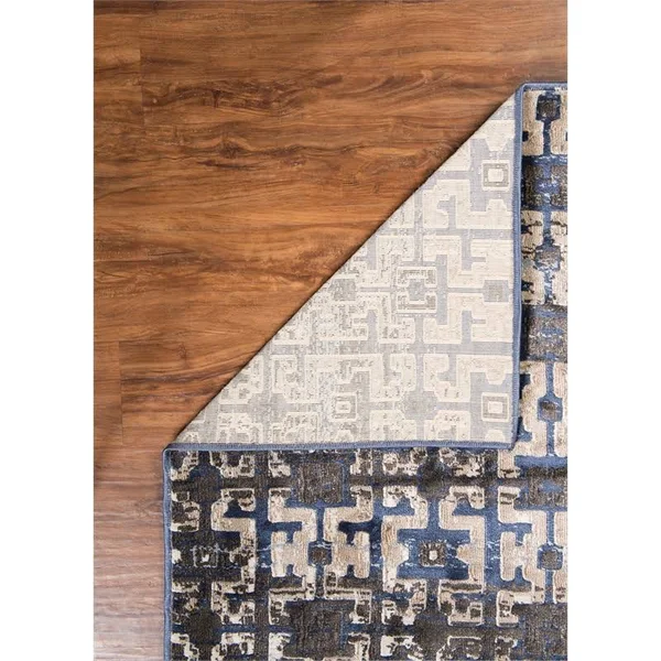 Linon Jewel 8' x 10'4 inch Maze Blue Rug in Beige and Navy