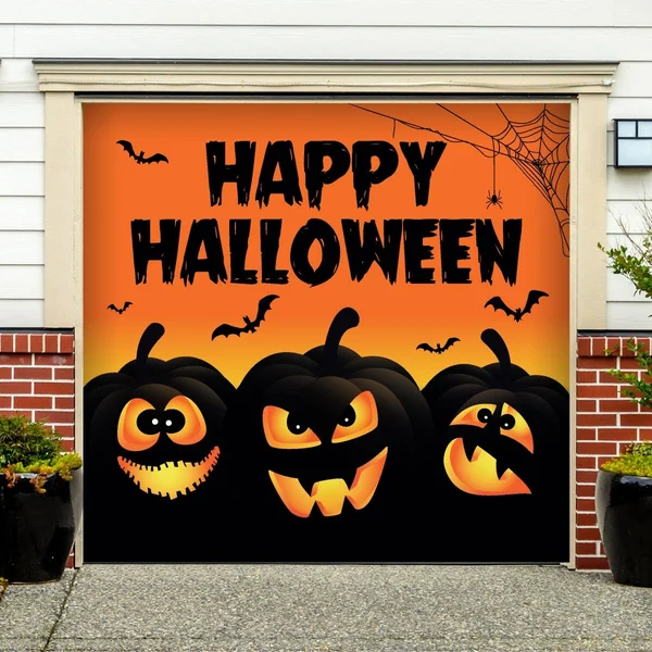My Door Decor 285903HALL-005 7 x 8 ft. Happy Halloween Jack O Lanterns Halloween Door Mural Sign Car Garage Banner Decor Multi C