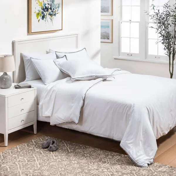 Threshold Signature Open Box Full/Queen Hotel Border Frame Comforter & Sham Set White/Gray - Threshold Signat
