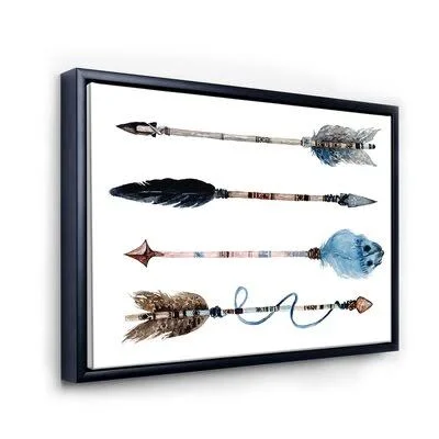 Ethnic Feathers and Flowers on Native Arrows IV - Painting on Canvas East Urban Home Format: Black Floater Frame - Size: 12x22 H