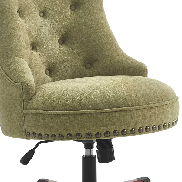 Wooden Office Chair with Button Tufted Backrest Olive Green and Brown