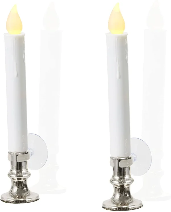 Flameless White LED Taper Candles with Silver Removable Candle Holders Remote Batteries Included Set of 8