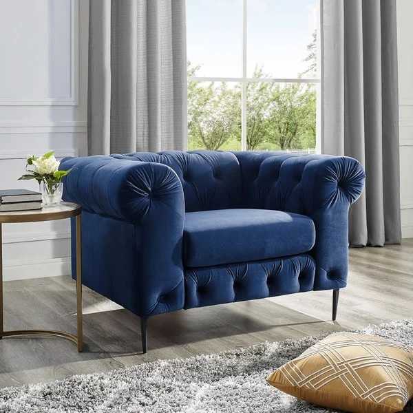 Corvus Prato Tufted Rolled Arm Chesterfield Sofa Chair - Navy Blue