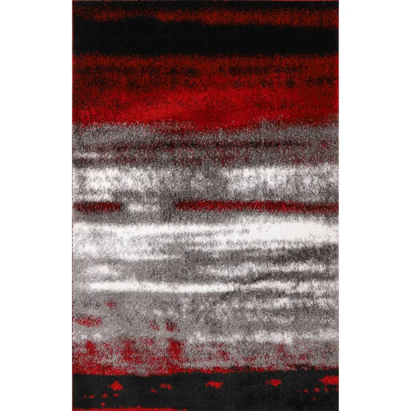 Santorini Collection Red/Gray Shag Polyester Area Rug - 8' x 10'