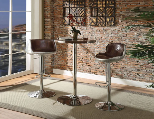 Acme Furniture Brancaster Adjustable Swivel Stool, Vintage Brown Leather & Aluminum