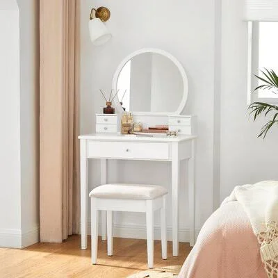 Vose Makeup Vanity Set with Stool and Mirror Winston Porter Color: White