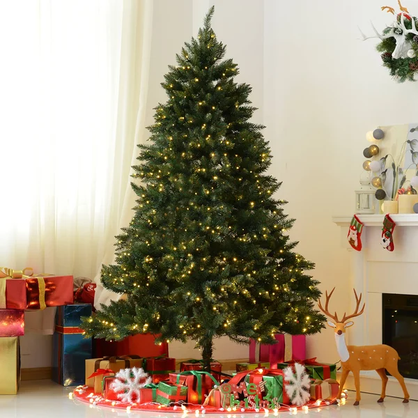 HOMCOM 7& PVC 700 Pre Lit White LED Artificial Christmas Tree - Green