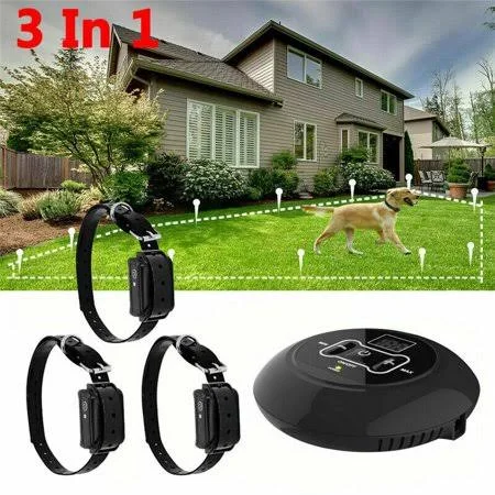 New 3 in 1 Wireless Electric Dog Pet Fence Containment System Transmitter Collar Waterproof -2 Dog System, Size: 3XL, Black
