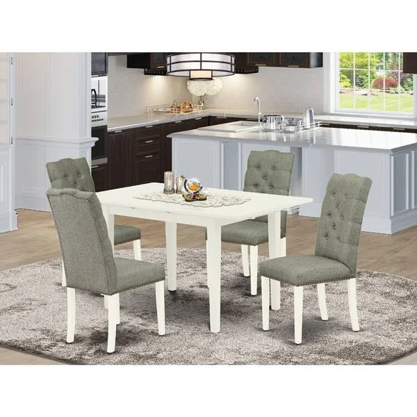 East West Furniture Norfolk 5-Piece Wood Kitchen Table Set in Linen White - NOEL5-LWH-07