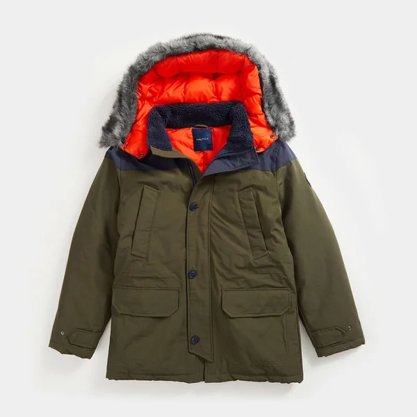 Nautica Men's Sustainably Crafted Tempasphere Coloblock Parka Olive, L